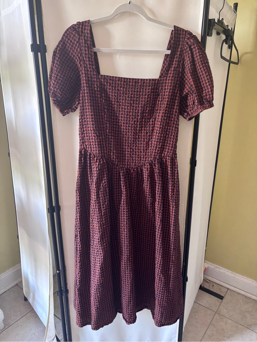 Japna Rust and Navy Gingham Smocked Dress